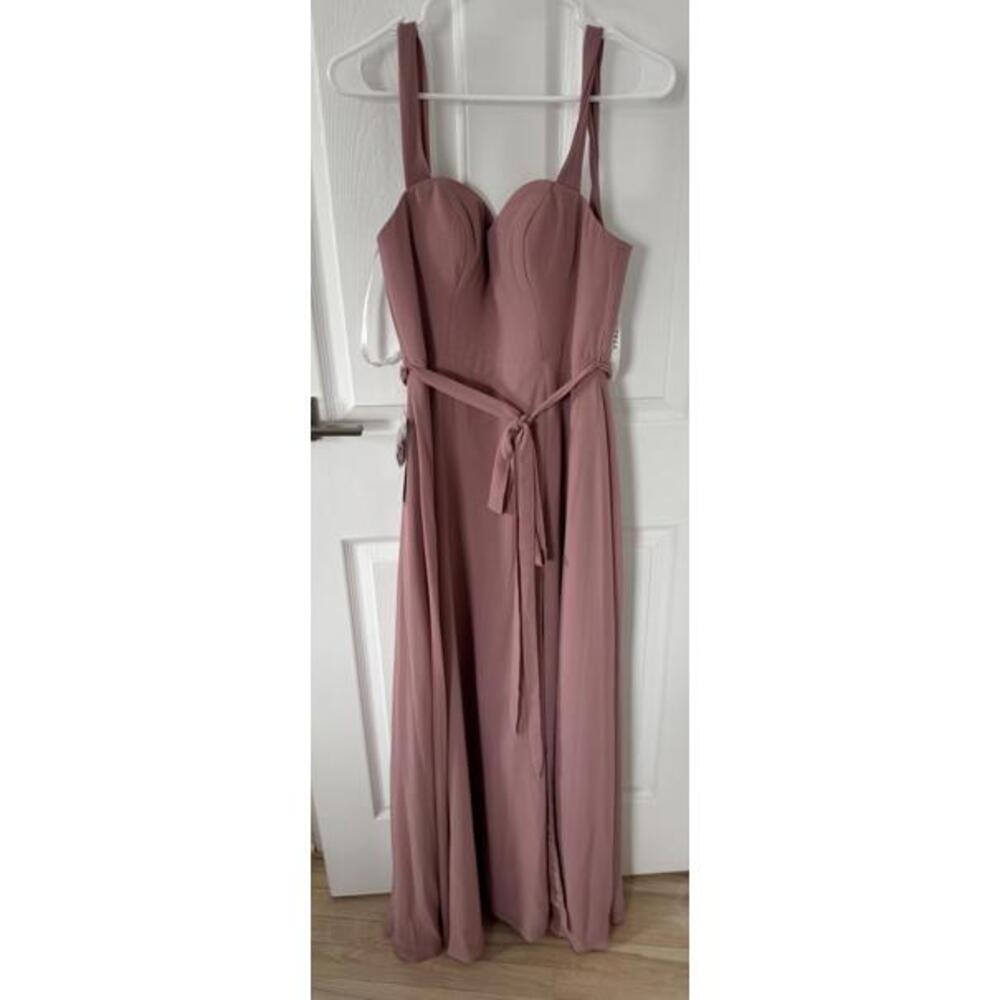 Azazie Aaron Off-Shoulder Pink (Dusty Rose) Evening Bridesmaid Dress Size 2 - Picture 5 of 8